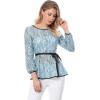 imageAllegra K Womens Elegant Tie Waist Long Sleeve Top Lace Peplum BlousesBlue