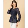 imageAllegra K Womens Elegant Tie Waist Long Sleeve Top Lace Peplum BlousesDark Blue