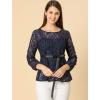 imageAllegra K Womens Elegant Tie Waist Long Sleeve Top Lace Peplum BlousesDark Blue