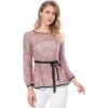 imageAllegra K Womens Elegant Tie Waist Long Sleeve Top Lace Peplum BlousesPink