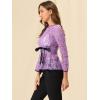 imageAllegra K Womens Elegant Tie Waist Long Sleeve Top Lace Peplum BlousesPurple1