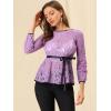 imageAllegra K Womens Elegant Tie Waist Long Sleeve Top Lace Peplum BlousesPurple1