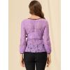 imageAllegra K Womens Elegant Tie Waist Long Sleeve Top Lace Peplum BlousesPurple1