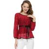 imageAllegra K Womens Elegant Tie Waist Long Sleeve Top Lace Peplum BlousesRed