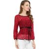 imageAllegra K Womens Elegant Tie Waist Long Sleeve Top Lace Peplum BlousesRed