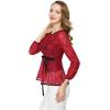imageAllegra K Womens Elegant Tie Waist Long Sleeve Top Lace Peplum BlousesRed