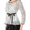 imageAllegra K Womens Elegant Tie Waist Long Sleeve Top Lace Peplum BlousesWhite