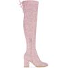imageAllegra K Womens Glitter Boots Round Toe Chunky Heel Over the Knee High BootsPink