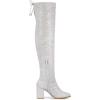 imageAllegra K Womens Glitter Boots Round Toe Chunky Heel Over the Knee High BootsSilver