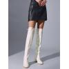 imageAllegra K Womens Glitter Boots Round Toe Chunky Heel Over the Knee High BootsWhite