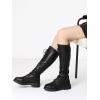 imageAllegra K Womens Lace Up Round Toe Lug Sole Boots Flat Low Heel Knee High BootsBlack