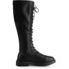 imageAllegra K Womens Lace Up Round Toe Lug Sole Boots Flat Low Heel Knee High BootsBlack