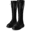 imageAllegra K Womens Lace Up Round Toe Lug Sole Boots Flat Low Heel Knee High BootsBlack