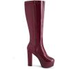 imageAllegra K Womens Patent Leather Platform Gogo Boots Chunky Heel Knee High BootsBurgundy