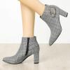 imageAllegra K Womens Plaid Pointed Toe Chunky Heels Ankle BootsBlack White