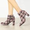 imageAllegra K Womens Plaid Pointed Toe Chunky Heels Ankle BootsRed Black