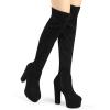 imageAllegra K Womens Platform Block Heel Over Knee High BootsBlack