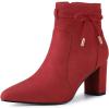 imageAllegra K Womens Pointed Toe Block Heel Zipper Ankle BootsRed