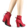 imageAllegra K Womens Round Toe Block Heel Zipper Lace Up Ankle BootsRed