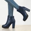 imageAllegra K Womens Round Toe Zipper Block Heel Platform Ankle BootsNavy Blue