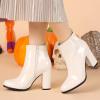 imageAllegra K Womens Round Toe Zipper Chunky Heels Ankle BootsWhite