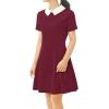 imageAllegra K Womens Short Sleeve Halloween Dresses Peter Pan Collar Casual Flare Skater Mini Vintage Dress 2025Burgundy