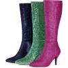 imageAllegra K Womens Sparkle Glitter Pointy Toe Stiletto Heel Knee High BootsDeep Blue