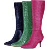 imageAllegra K Womens Sparkle Glitter Pointy Toe Stiletto Heel Knee High BootsHot Pink