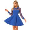 imageAllegra K Cocktail Party Dress for Womens Sheer Mesh Panel Long Sleeve Mini ALine DressesRoyal Blue