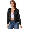 imageAllegra K Womens Casual Bomber Jacket Satin Zip Up Lightweight Hooded Windbreaker OuterwearBlack