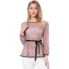 imageAllegra K Womens Elegant Tie Waist Long Sleeve Top Lace Peplum BlousesPink
