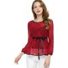 imageAllegra K Womens Elegant Tie Waist Long Sleeve Top Lace Peplum BlousesRed