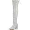 imageAllegra K Womens Glitter Boots Round Toe Chunky Heel Over the Knee High BootsSilver