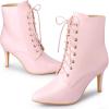 imageAllegra K Womens Lace Up Boots Pointed Toe Stiletto Heel Ankle BootsPink