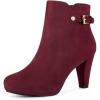 imageAllegra K Womens Low Platform Side Zip Buckle Chunky High Heel Ankle BootiesBurgundy
