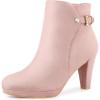 imageAllegra K Womens Low Platform Side Zip Buckle Chunky High Heel Ankle BootiesDust Pink