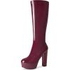 imageAllegra K Womens Patent Leather Platform Gogo Boots Chunky Heel Knee High BootsBurgundy