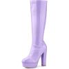 imageAllegra K Womens Patent Leather Platform Gogo Boots Chunky Heel Knee High BootsPurple