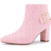 imageAllegra K Womens Plaid Pointed Toe Chunky Heels Ankle BootsPink
