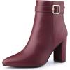 imageAllegra K Womens Pointed Toe Buckle Decor Heel Ankle BootiesBurgundy
