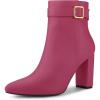 imageAllegra K Womens Pointed Toe Buckle Decor Heel Ankle BootiesHot Pink