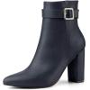 imageAllegra K Womens Pointed Toe Buckle Decor Heel Ankle BootiesNavy Blue