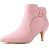 imageAllegra K Womens Pointy Toe Zipper Buckle Decor Kitten Heels Ankle BootsPink