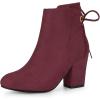 imageAllegra K Womens Round Toe Block Heel Zipper Lace Up Ankle BootsBurgundy