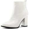 imageAllegra K Womens Round Toe Zipper Chunky Heels Ankle BootsWhite