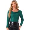 imageAllegra K Womens Sequin Glitter Tops Cowl Neck Long Sleeve Sparkle Clubwear BlousesDark Green