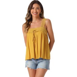 imageAllegra K Casual Sleeveless Top for Womens Square Neck Panel Lace Ruffles Tank TopsYellow