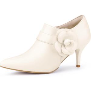 imageAllegra K Flower Stiletto Heels Pointy Toe Ankle Booties for WomenCream