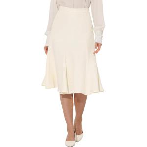 imageAllegra K Midi Skirt for Women Side Zipper High Waist Elegant Flared Flowy A Line Work SkirtsBeige