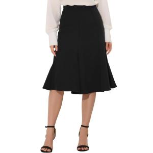 imageAllegra K Midi Skirt for Women Side Zipper High Waist Elegant Flared Flowy A Line Work SkirtsBlack